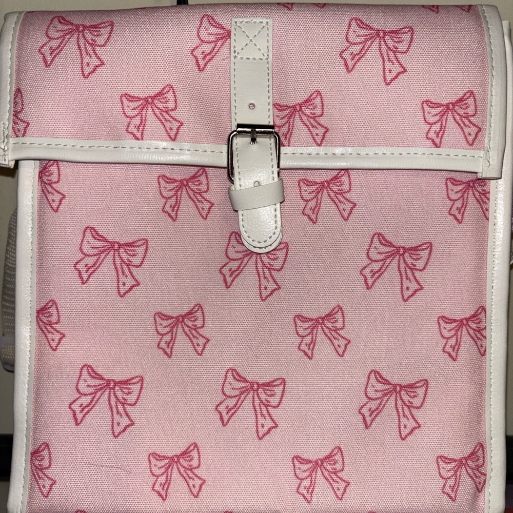 Pink Bow Print Crossbody Bag with White Trim